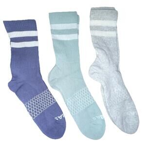 Bombas 3-Pairs Bomba Crew Cut Socks with Stripes Size Large NWOT Blue Grey